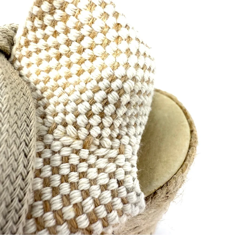 Andre Assous Lennon Espadrille Wedge Sandals 9.5 Woven Luxury Boho Beige Tie‎